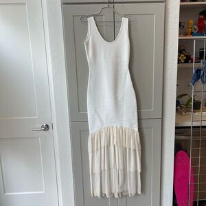 Herve Leger Paris White Bandage Silk Ruffle Trim Formal Cocktail Dress Small